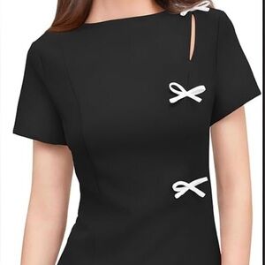 Cider Black Mini Dress with White Bow Details